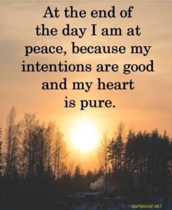 "At the end of the day I am at peace, because my intentions are good and my heart is pure." —Unknown